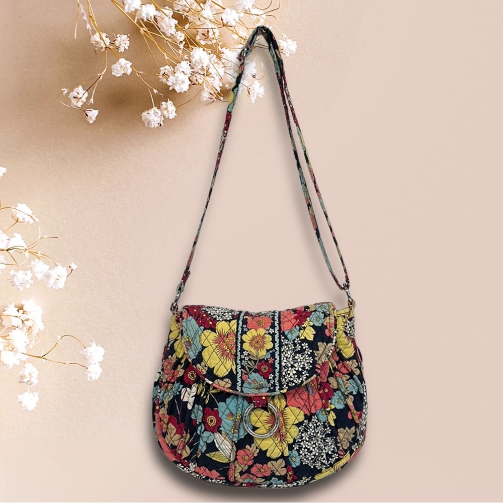Vera Bradley Saddle Bag Happy Snails Multi Color Medium Crossbody Purse Tote Bag